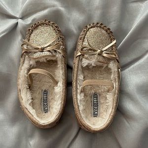 gold glitter girls moccasins